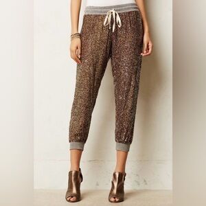 Anthropologie Sequin Joggers Womens Small Bronze Brown Sparkle Party Holiday